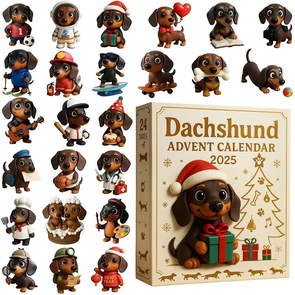 Dachshund Advent Calendar 2025, 24 Day Dog Calendar : Vintage Christmas Ornament Countdown