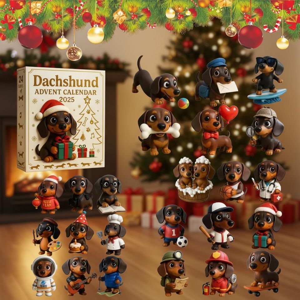 Dachshund Advent Calendar 2025, 24 Funny Dog Figures, Christmas Countdown Gift For Pet Lovers