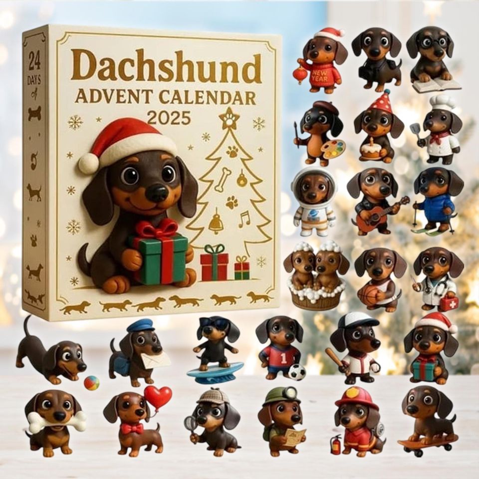 Dachshund Advent Calendar 2025, Mini Dog Figurine Set, Christmas Countdown Gift, Wiener Dog Decor, Puppy Lover Holiday Toy