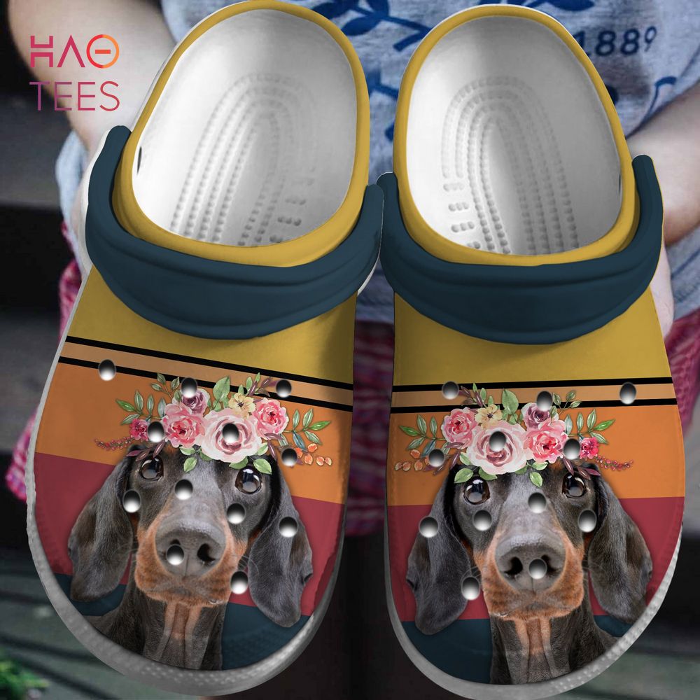 Dachshund And Flower Vintage Animal Crocs Crocband Clogs Shoes Comfortable For Men Women and Kids