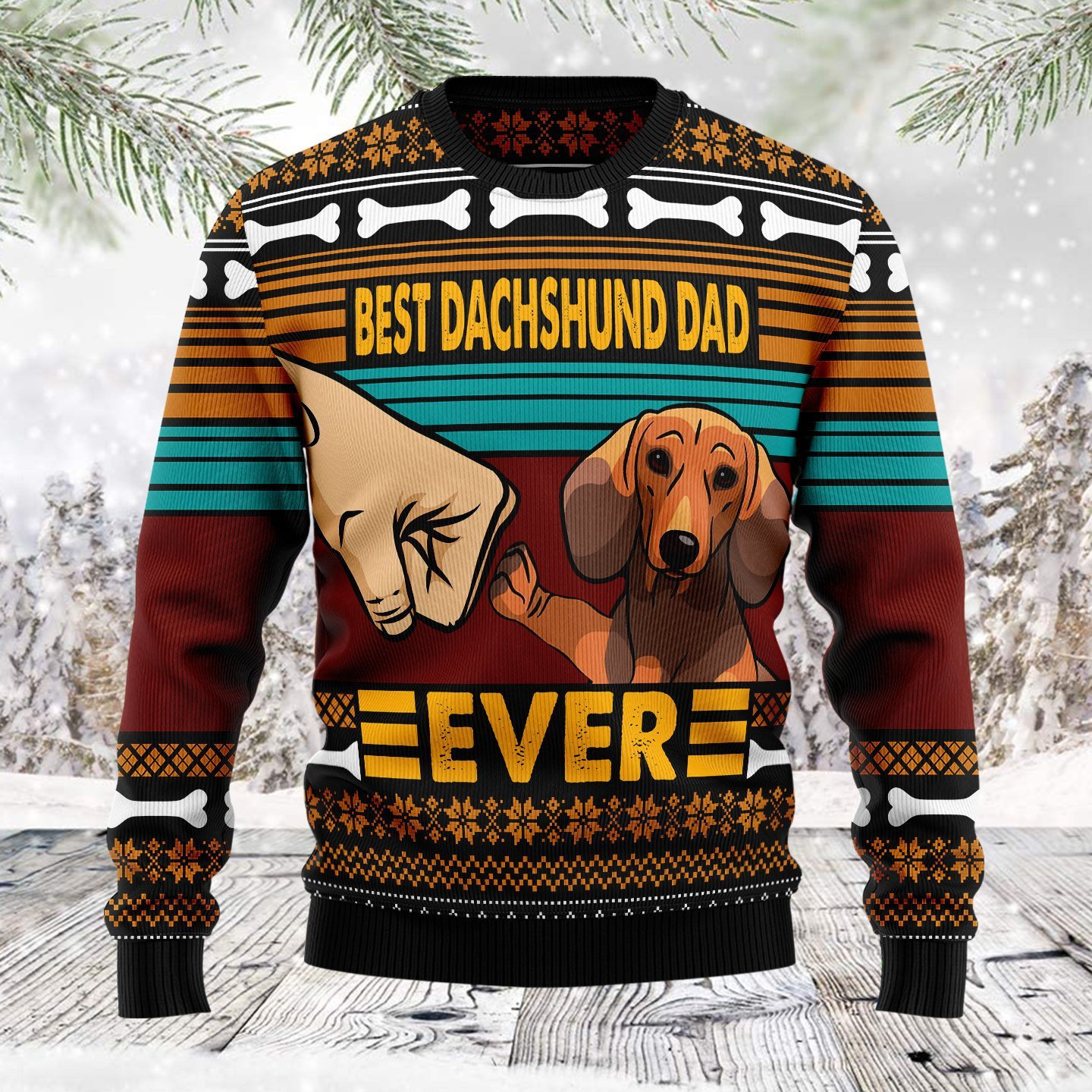 Dachshund Best Dog Dad Ugly Christmas Sweater Adult 3D Funny Matching for family