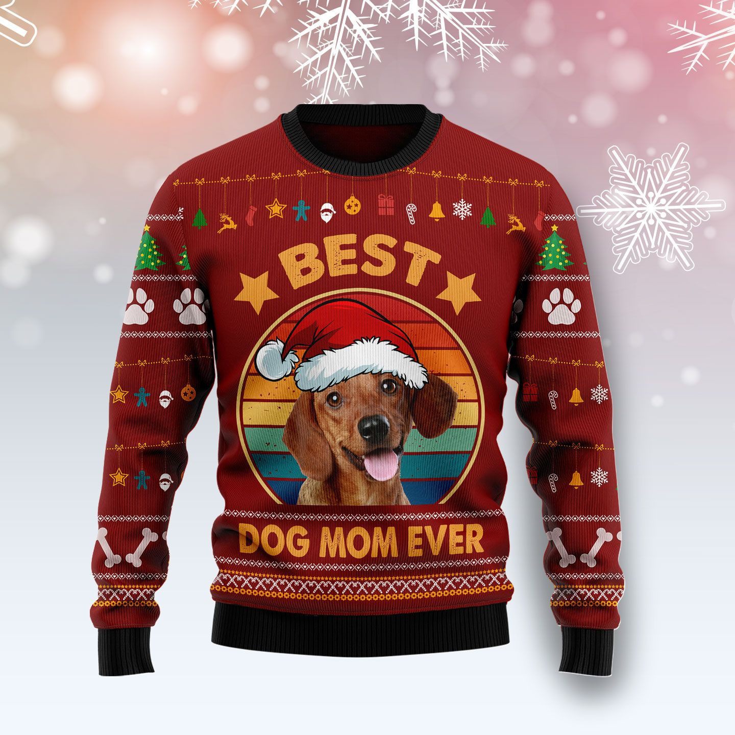 Dachshund Best Dog Mom Ugly Christmas Sweater Adult 3D Funny Matching for family