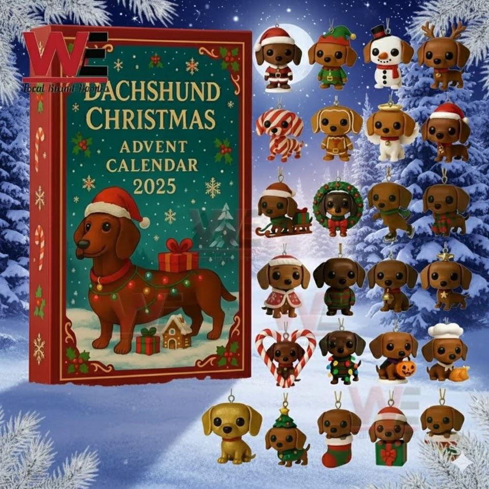 Dachshund Christmas 24 Acrylic Ornaments Advent Calendar, 24 Day Dachshund Figurines