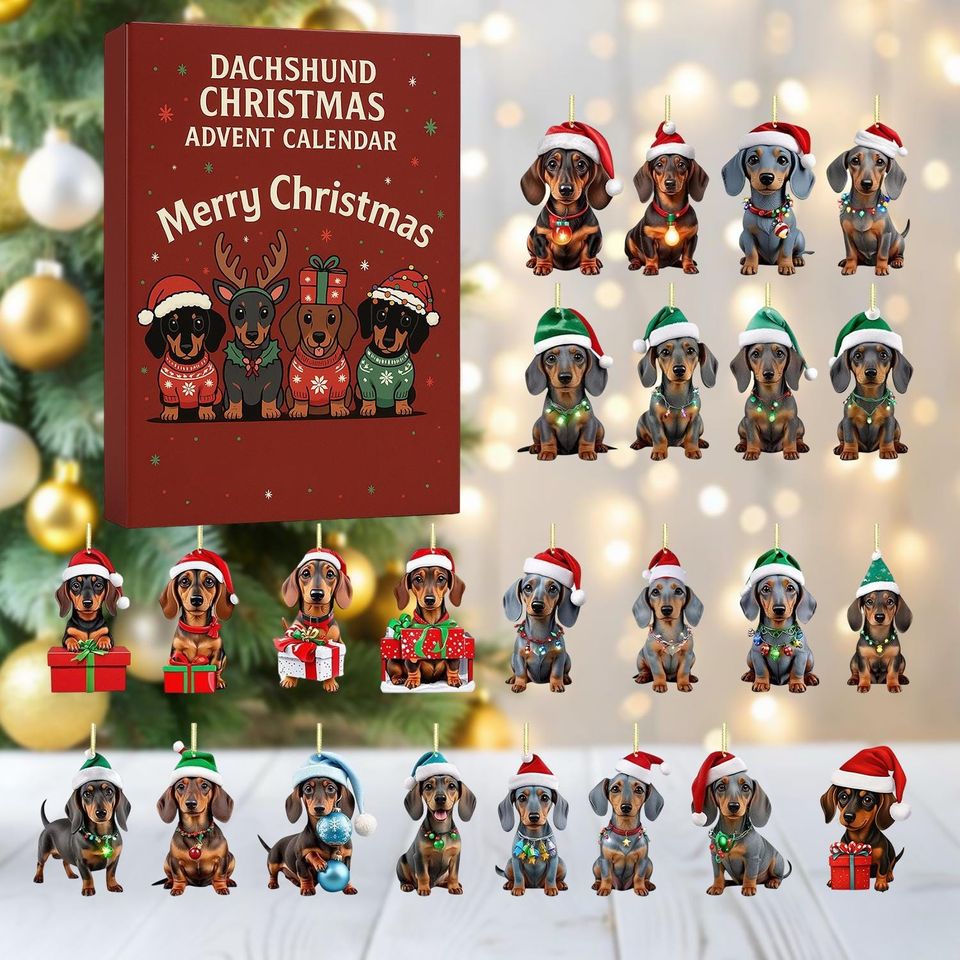 Dachshund Christmas Advent Calendar 2025, 24-Day Dog Christmas Countdown Box, Wiener Dog Collectible Set