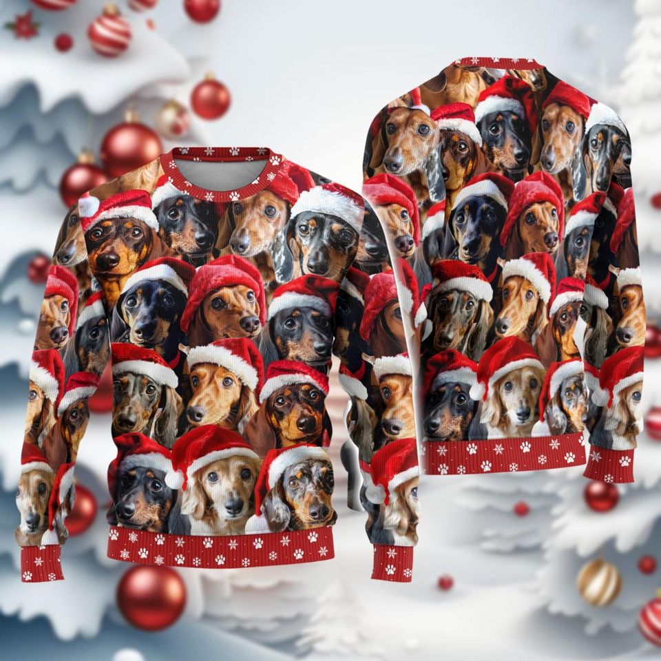 Dachshund Christmas Ugly Sweater, Sausage Dog Xmas Ugly Sweatshirts, Xmas Holiday Gift