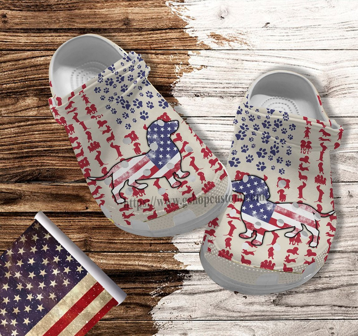 Dachshund Dog America Flag Croc Shoes Gift Men Women- Dachshund 4Th Of July Shoes Croc Clogs