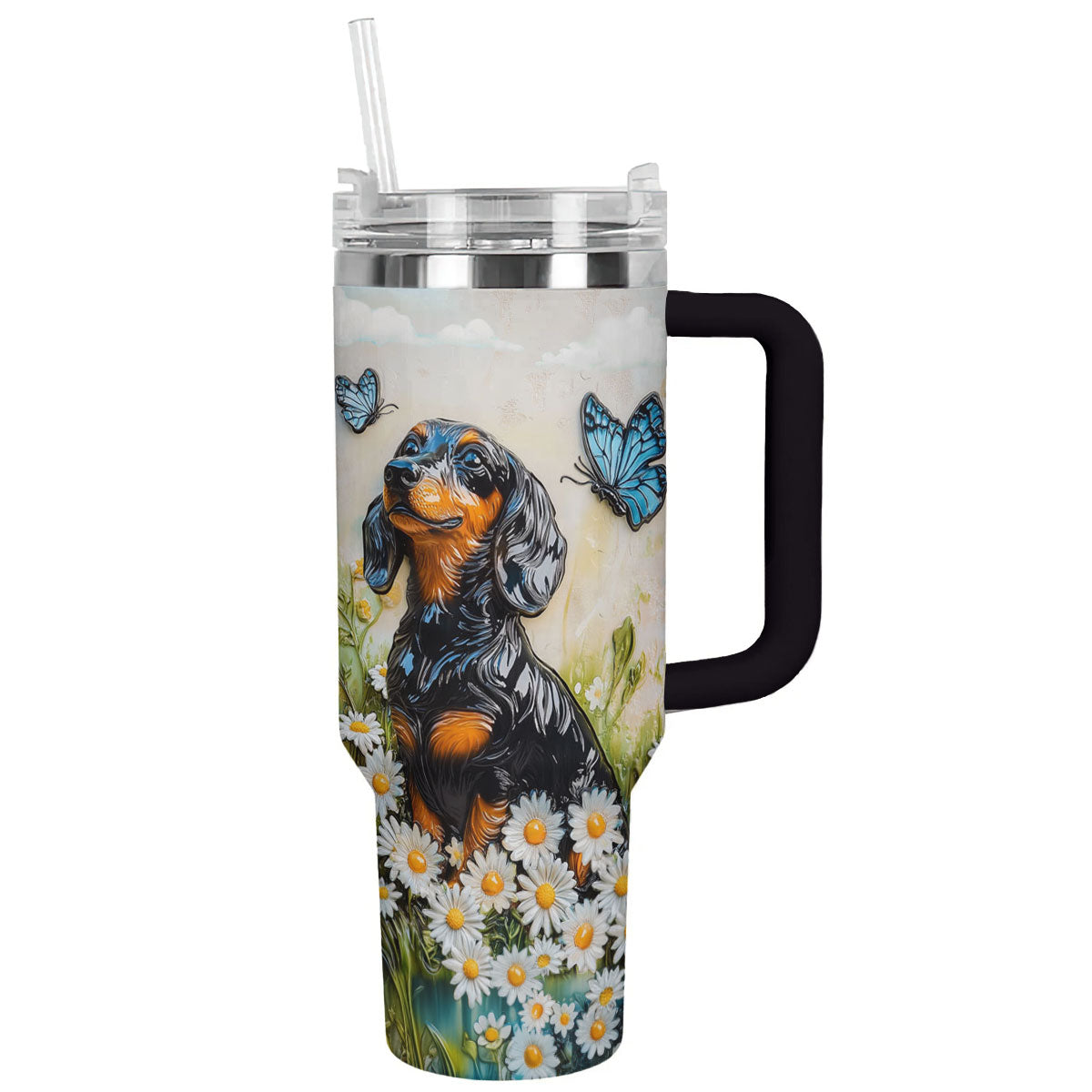 Dachshund Dog and Flower Custom Stanley Cup 40 oz 30 oz Tumbler With HandleTVC2301293