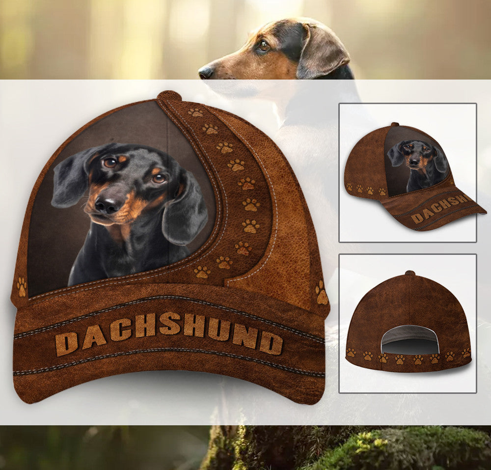 Dachshund Dog Leather Hat Classic Cap Trucker Hats Custom Hats Gifts For Men & Women