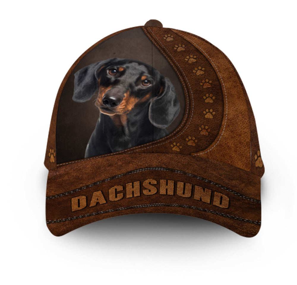 Dachshund Dog Leather Hat Classic Cap Trucker Hats Custom Hats Gifts For Men & Women