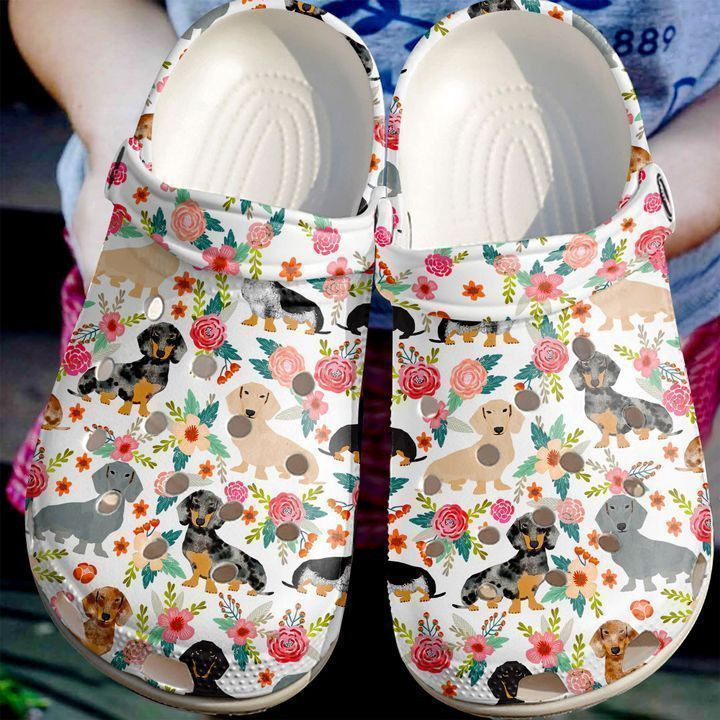 Dachshund Floral Pattern Classic Clogs Shoes