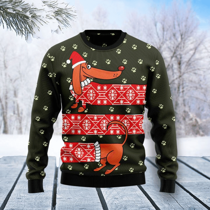 Dachshund Funny Ugly Christmas Sweater Adult 3D Funny Matching for family