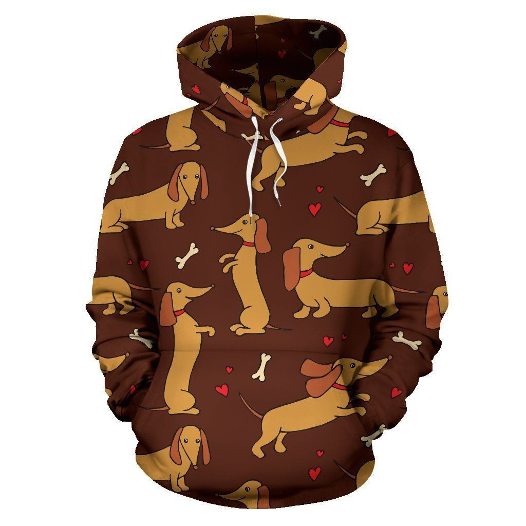Dachshund Happy Print Pattern 3D All Over Print Hoodie, Zip Hoodie