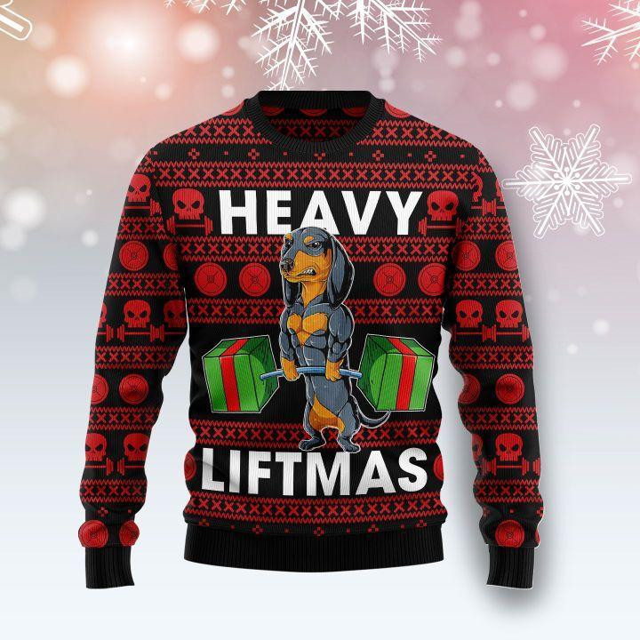 Dachshund Heavy Liftmas Ugly Christmas Sweater Adult 3D Funny Matching for family