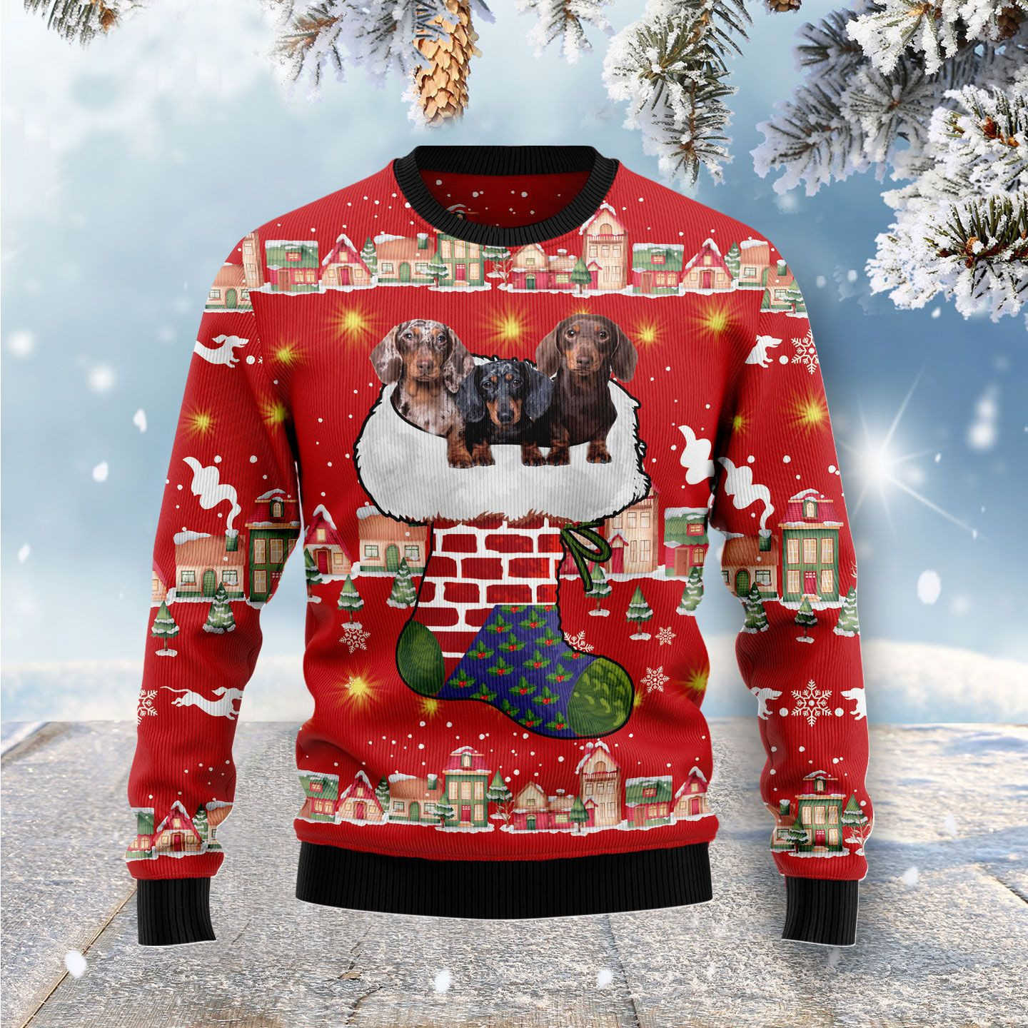 Dachshund Light Up Ugly Christmas Sweater Adult 3D Funny Matching for family