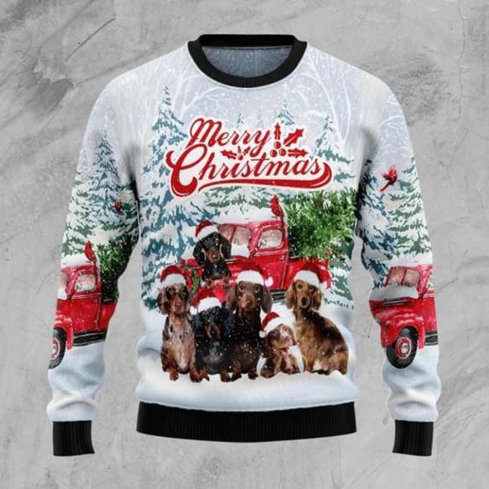 Dachshund Merry Christmas Sweater, funny ugly christmas sweater