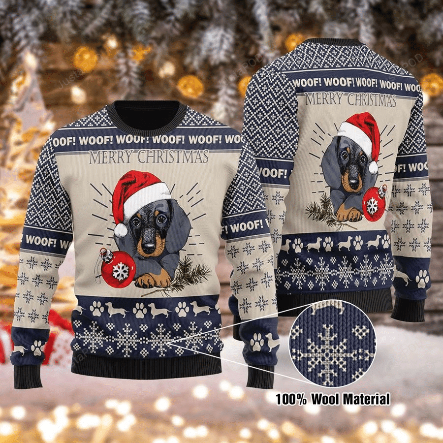 Dachshund Merry Christmas Ugly Christmas Sweater Adult 3D Funny Matching for family