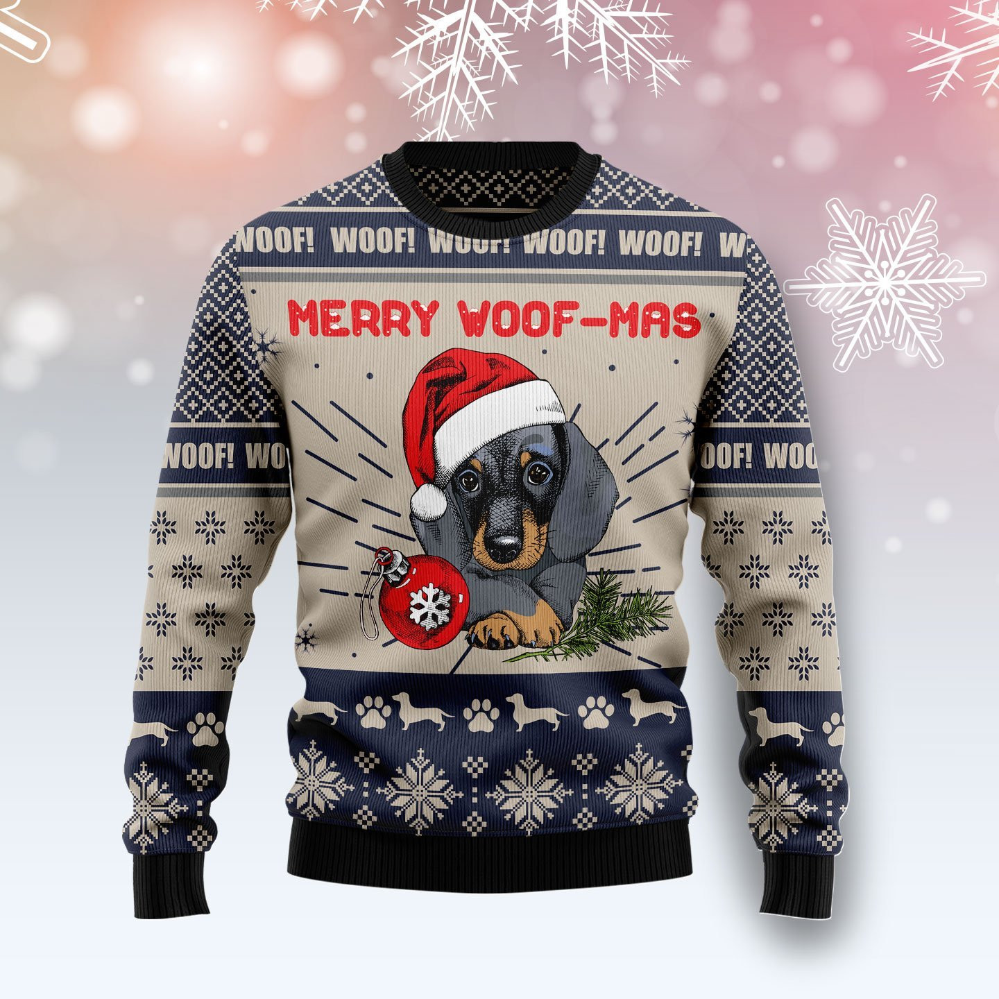 Dachshund Merry Woofmas Ugly Christmas Sweater Adult 3D Funny Matching for family