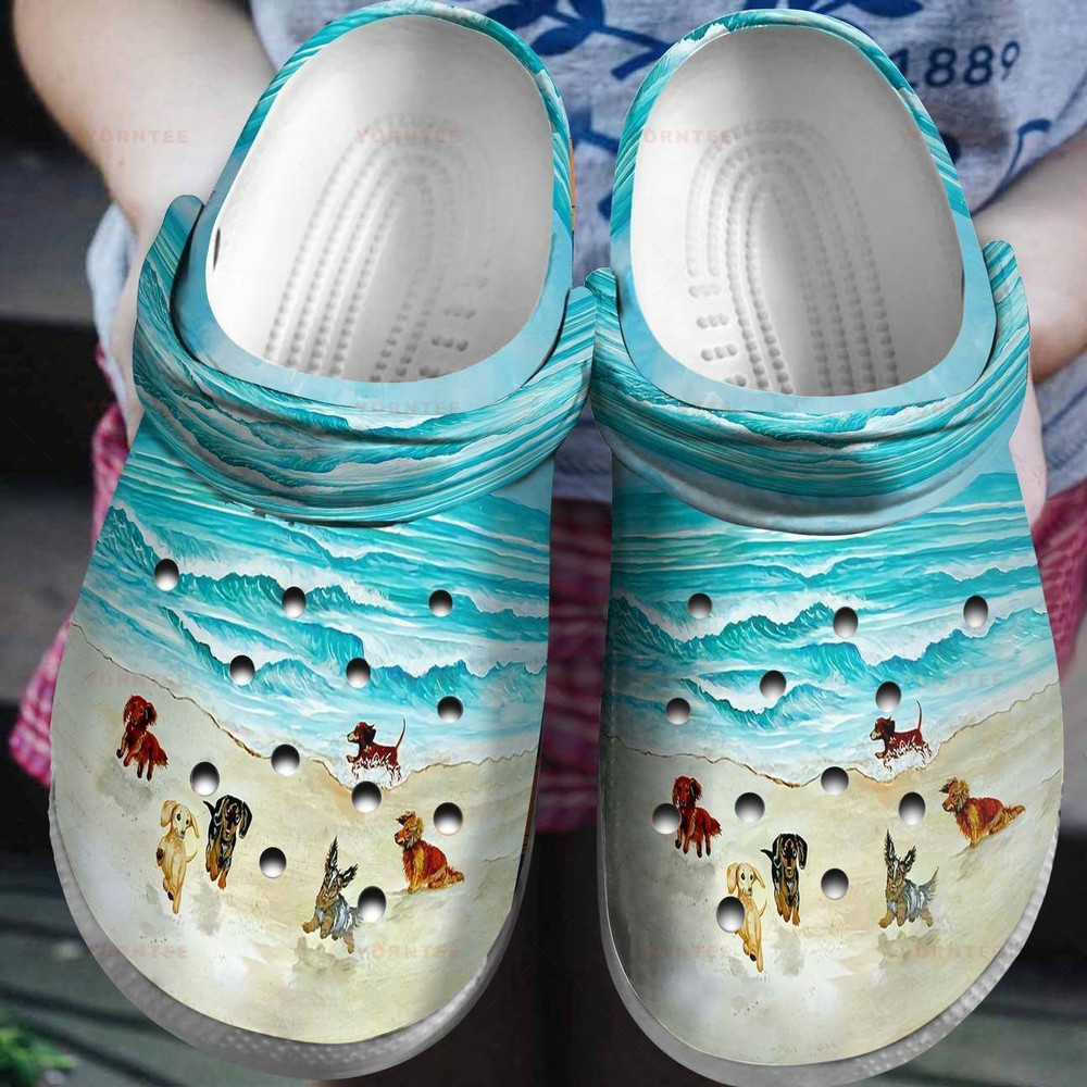 Dachshund Play On The Beach Gift For Lover Rubber clog Shoes Comfy Footwear