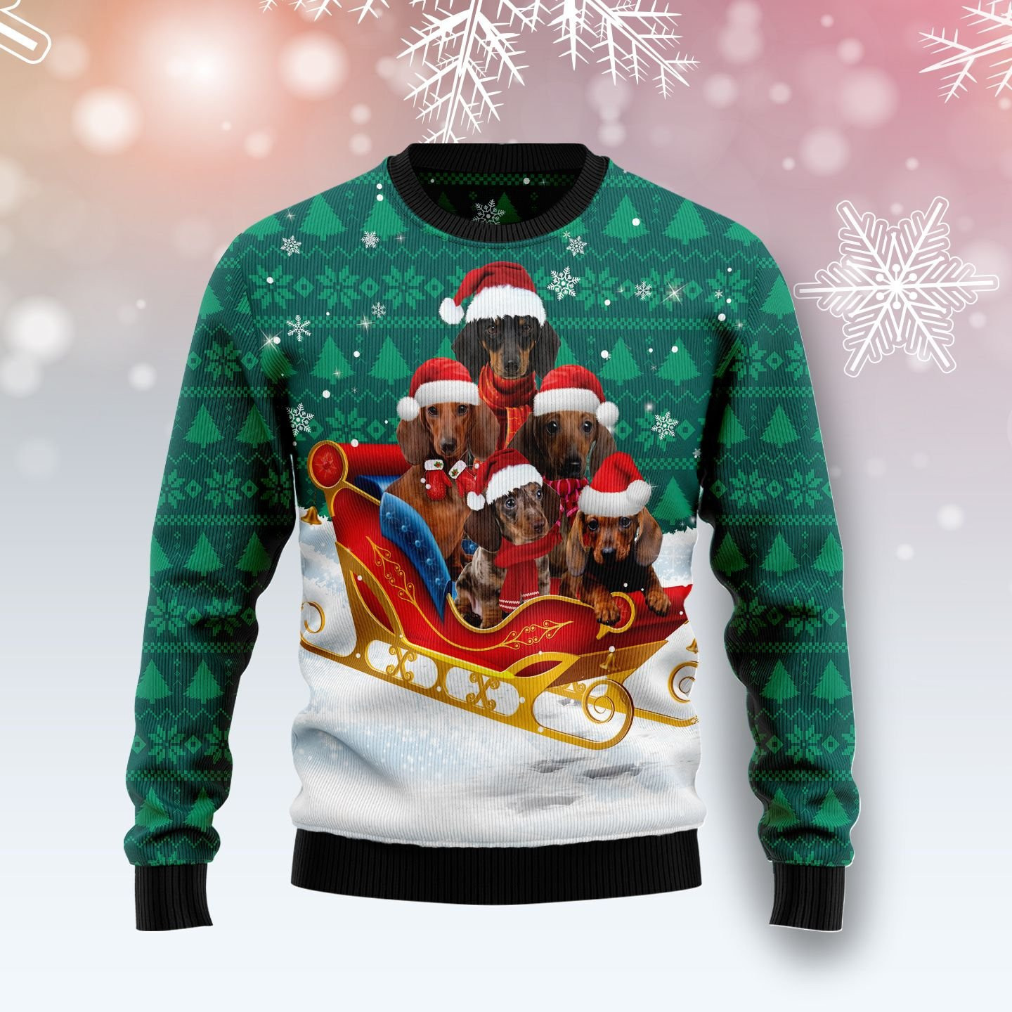 Dachshund Snow Ugly Christmas Sweater Adult 3D Funny Matching for family