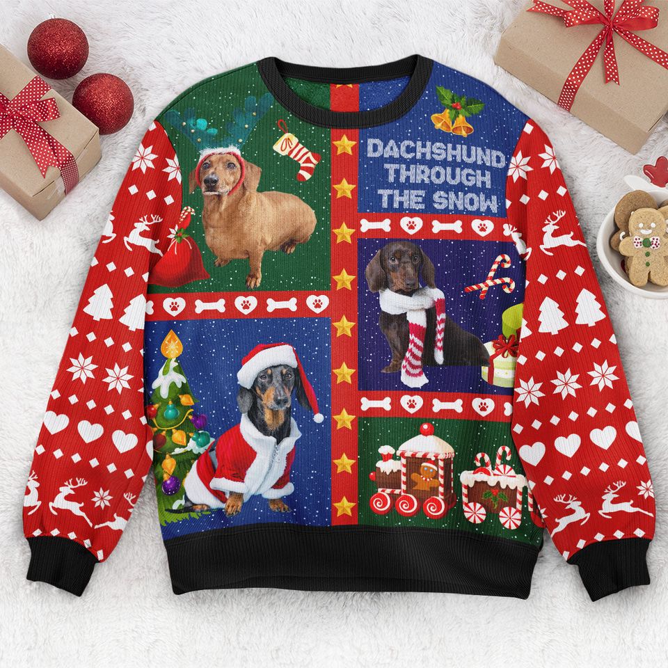 Dachshund Through The Snow - Personalized Photo Ugly Christmas Sweater