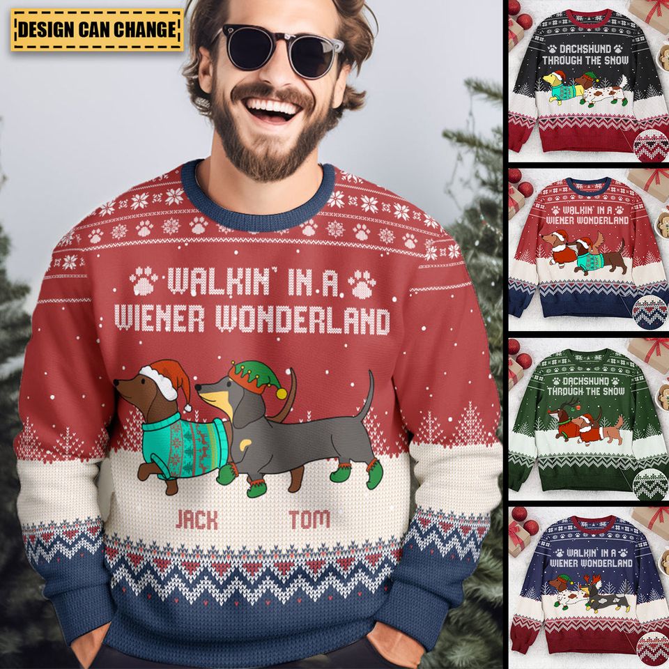 Dachshund Through The Snow - Personalized Ugly Sweater