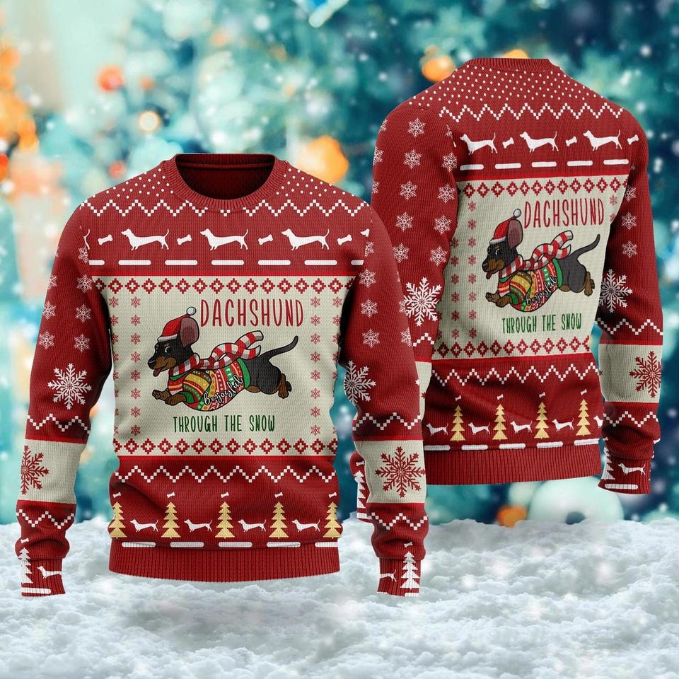 Dachshund Through The Snow Ugly Christmas Sweater