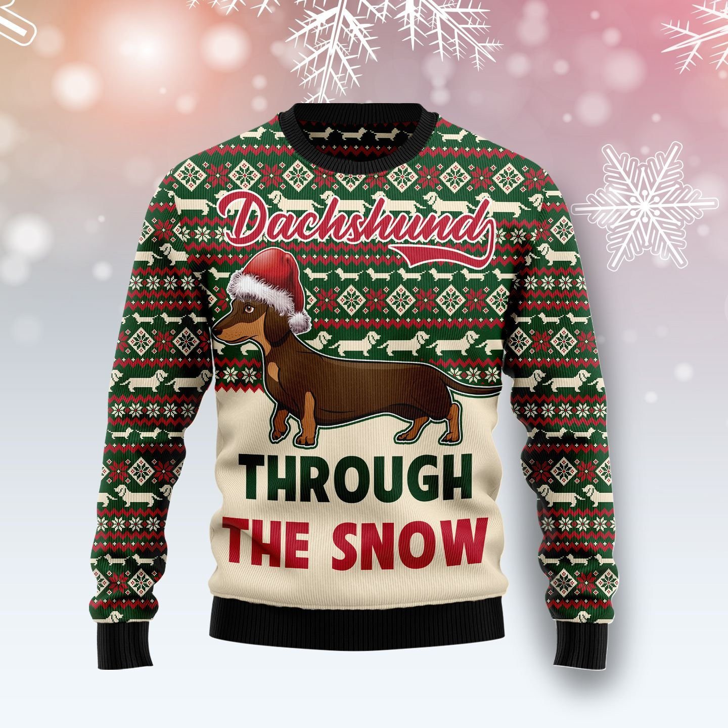 Dachshund Through The Snow Ugly Christmas Sweater Adult 3D Funny Matching for family