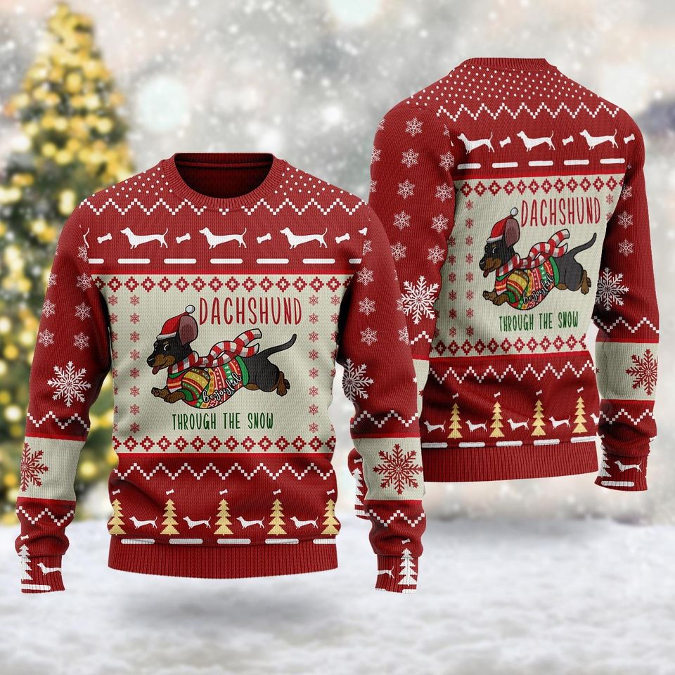 Dachshund Through The Snow Ugly Sweatshirts, Christmas Gift For Men Women Kid