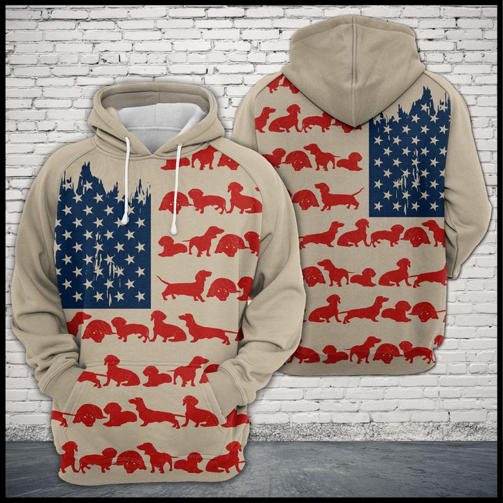 Dachshund Usa Flag 3D All Over Print Hoodie, Zip Hoodie