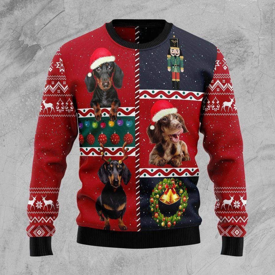 Dachshund Vintage Ugly Christmas Sweater Adult 3D Funny Matching for family