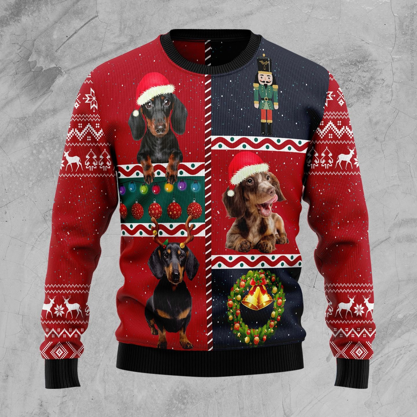 Dachshund Vintage Ugly Christmas Sweater Adult 3D Funny Matching for family