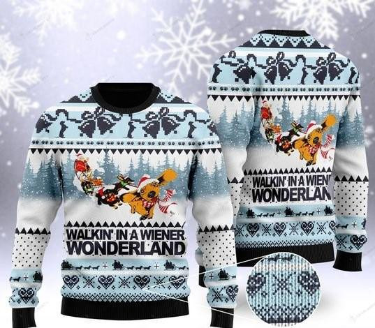 Dachshund Walkin In A Wiener Wonderland Ugly Christmas Sweater Adult 3D Funny Matching for family