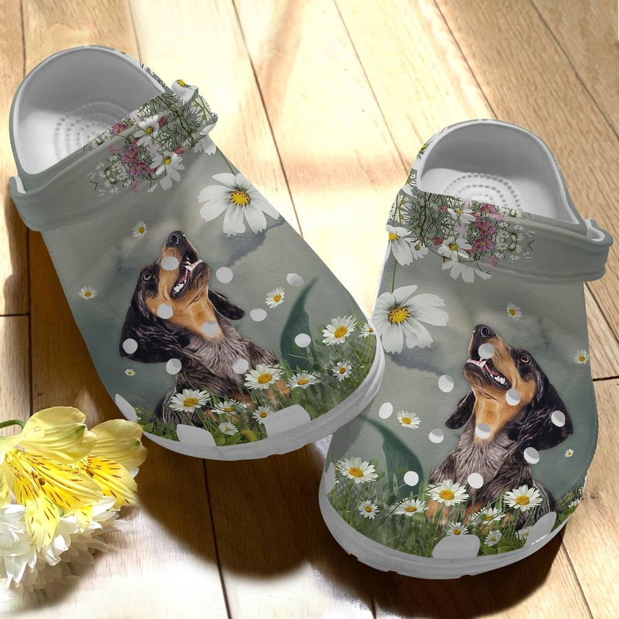 Dachshund With Beautiful Daisy Flowers Crocs Crocband Clogs Shoes Comfortable For Men Women and Kids