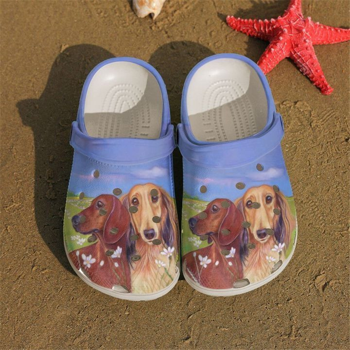 Dachshund With Floral Classic Clogs Shoes