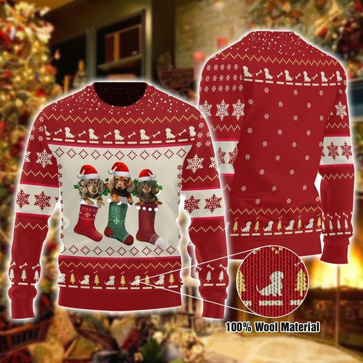Dachshunds Red Ugly Christmas Sweater Cute Xmas Holiday Christmas Sweater Apparel