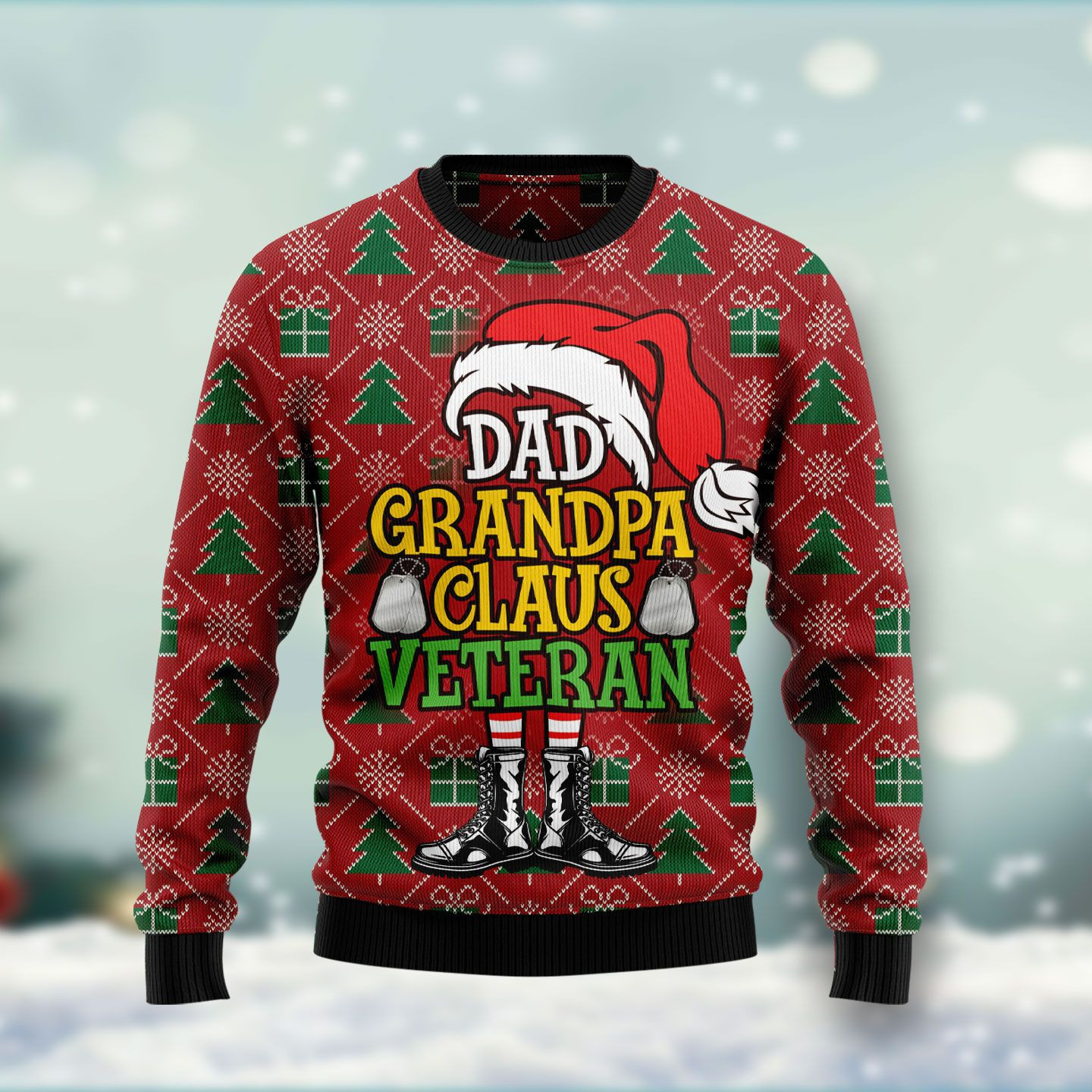 Dad Grandpa Claus Veteran Ugly Christmas Sweater Adult 3D Funny Matching for family