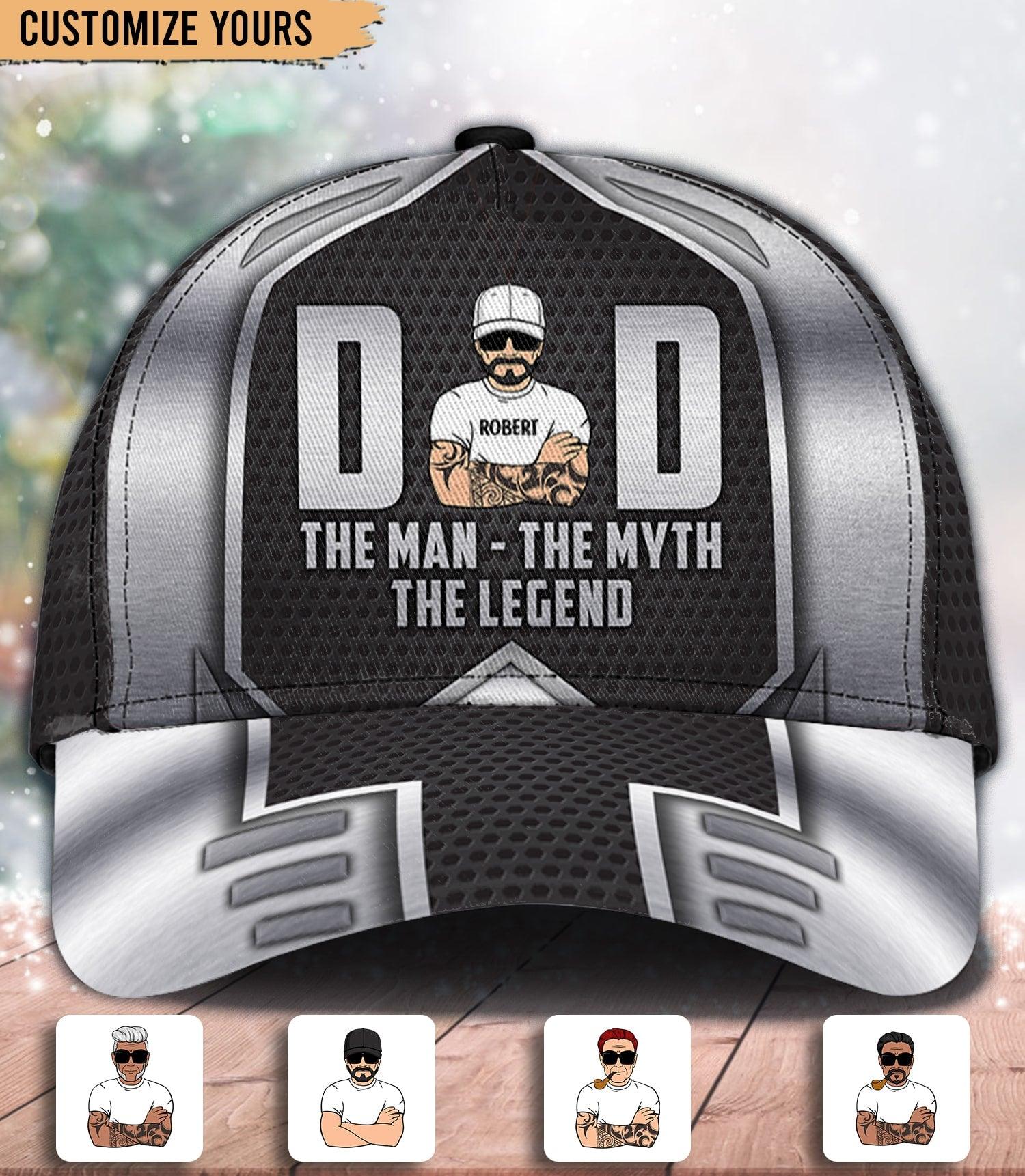 Dad The Man The Myth The Legend Father Personalized Classic Cap, FatherÃƒÂ¢Ã¢â€šÂ¬Ã¢â€žÂ¢s Day Gift for Dad, Papa, Parents, Father, Grandfather Trucker Hats Custom Hats Gifts For Men & Women