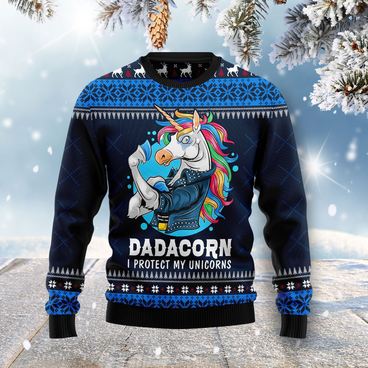 Dadacorn Protector Of My Unicorns Ugly Christmas Sweater Adult 3D Funny Matching for family