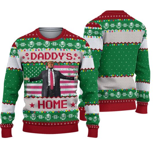 Daddy Home Ugly Christmas Sweater, MAGA 2024 Ugly Sweater - Image 2
