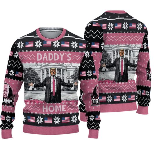 Daddys Home Ugly Sweater, Trump President Christmas Sweater, Donald Trump 2024 - Image 2