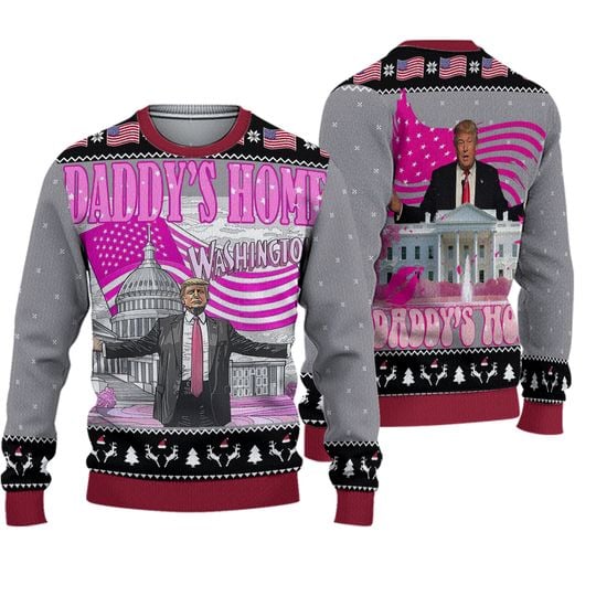Daddys Home White House Pink Trump 2024 Christmas Ugly Sweater - Image 2