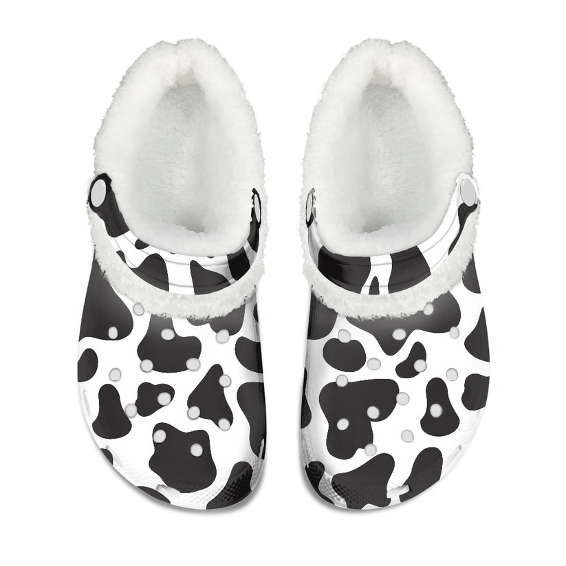 Dairy Cow Crocs Crocband Fleece Lined Clogs Shoes Comfortable For Men Women and Kids In Winter