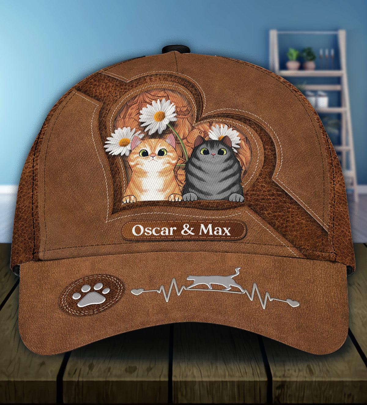 Daisy And Cat Personalized Classic Cap, Personalized Gift for Cat Lovers, Cat Mom, Cat Dad Trucker Hats Custom Hats Gifts For Men & Women