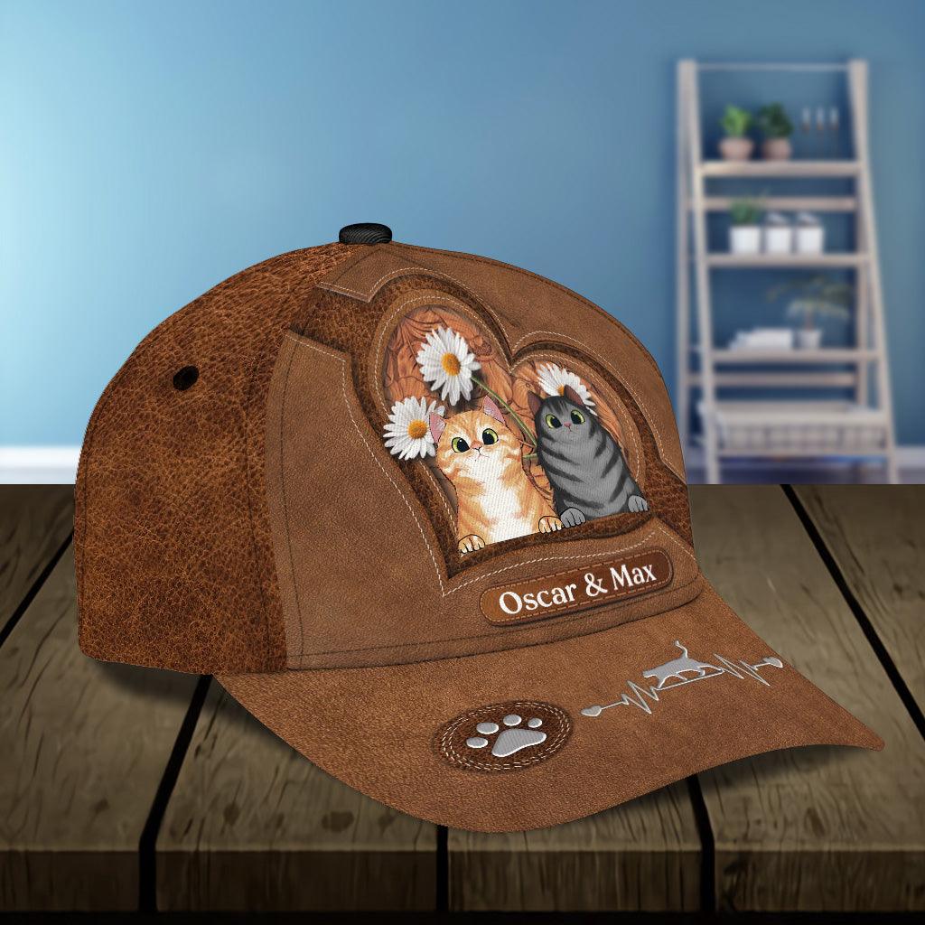 Daisy And Cat Personalized Classic Cap, Personalized Gift for Cat Lovers, Cat Mom, Cat Dad Trucker Hats Custom Hats Gifts For Men & Women