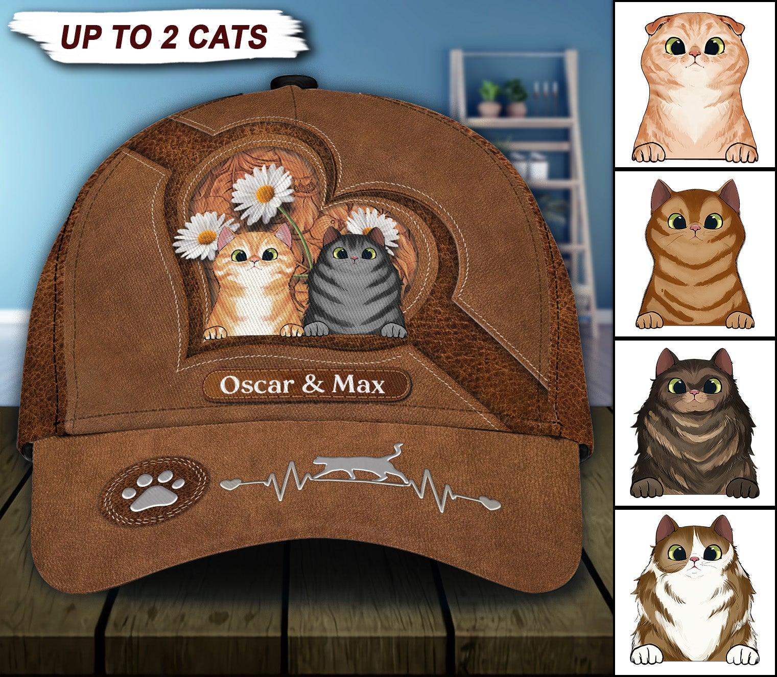 Daisy And Cat Personalized Classic Cap, Personalized Gift for Cat Lovers, Cat Mom, Cat Dad Trucker Hats Custom Hats Gifts For Men & Women