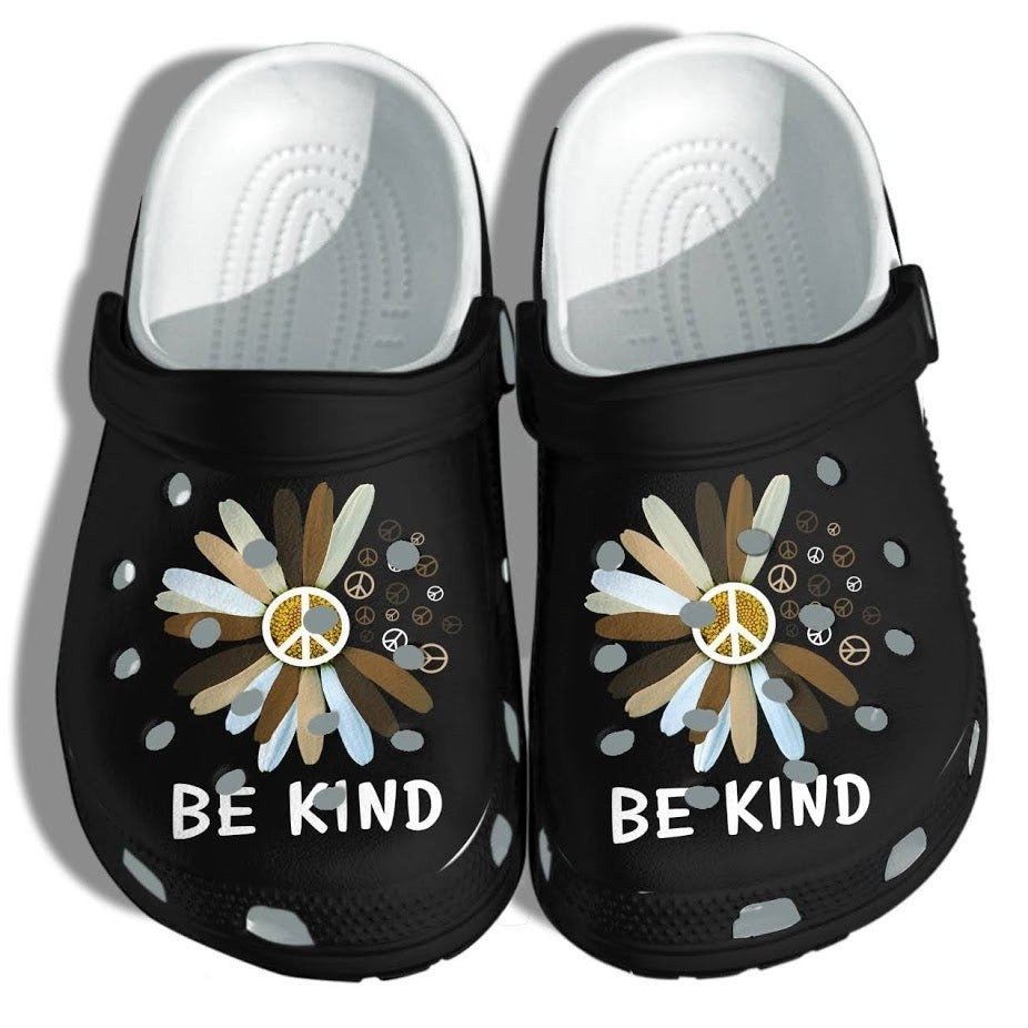 Daisy Flower Brown Be Kind Shoes Clogs For Black Women - Peace Outdoor Shoes Clogs Gifts For Black Daughter