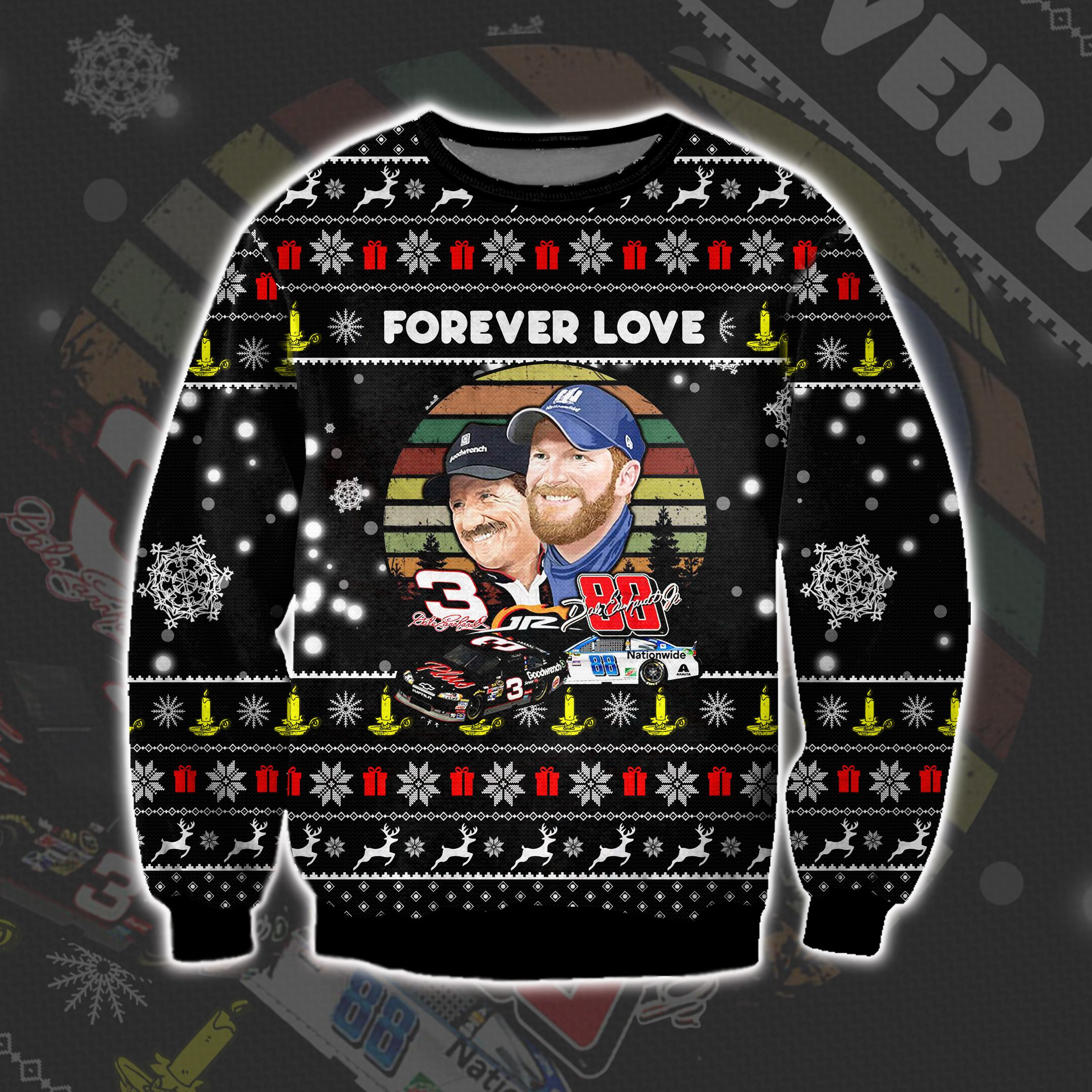 Dale Earnhardt Forever Love 3D Print Ugly Christmas Sweater Adult 3D Funny Matching for family
