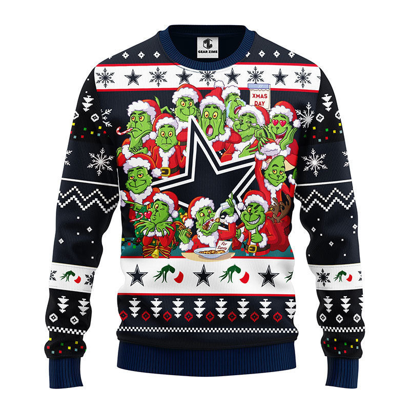 Dallas Cowboys 12 Grinch Xmas Day Ugly Christmas Sweater Adult 3D Funny Matching for family
