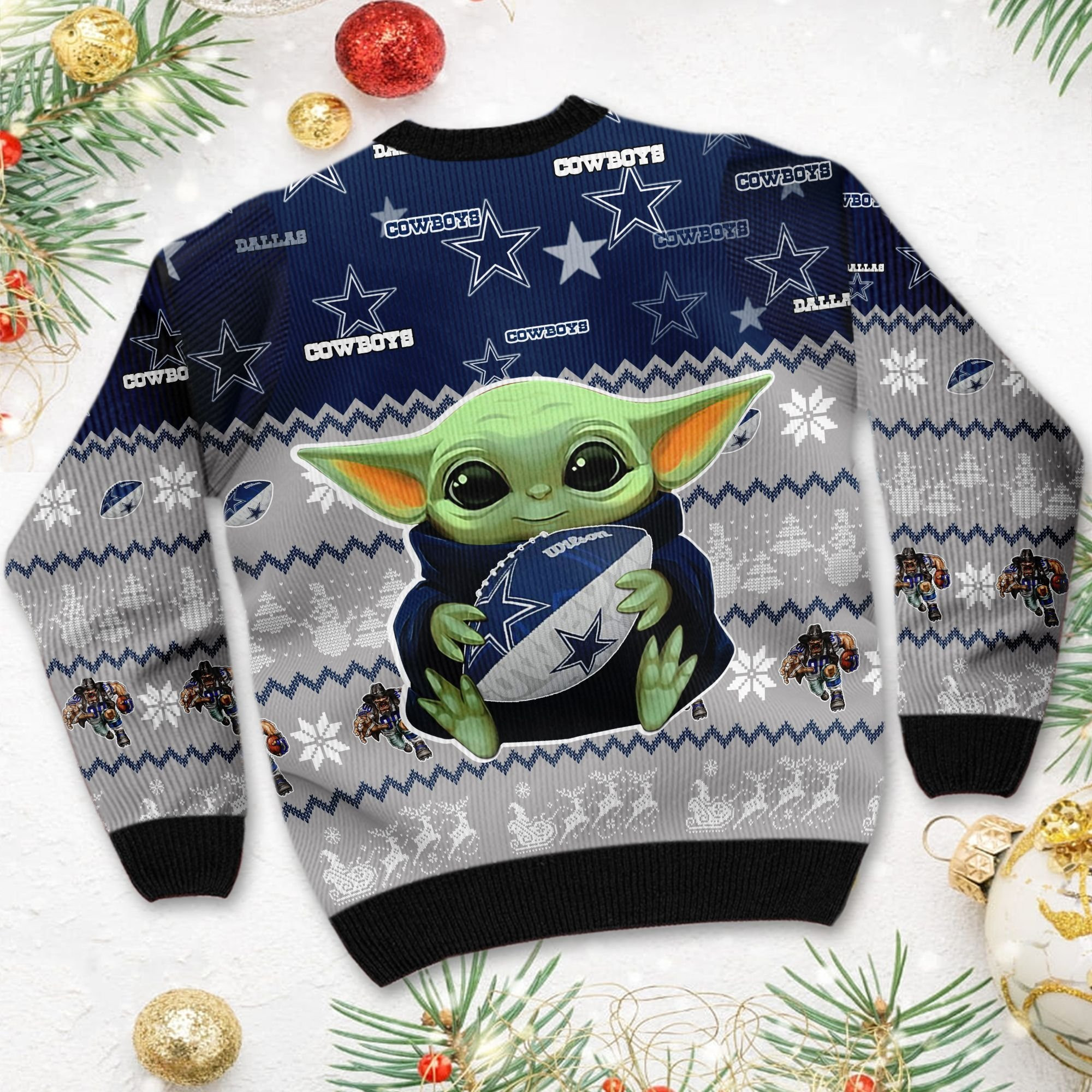 Dallas Cowboys Baby Yoda Ugly Christmas Sweater Adult 3D Funny Matching for family - Image 4