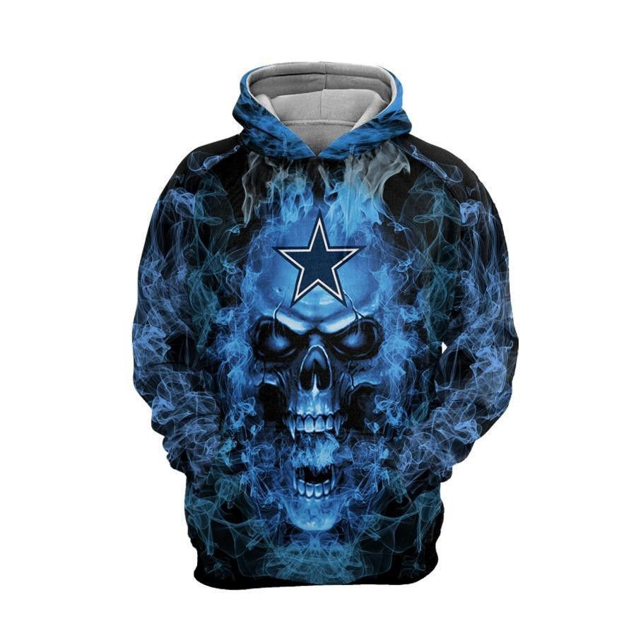 Dallas Cowboys Blue Smoking Skull 3D All Over Print Hoodie, Zip Hoodie
